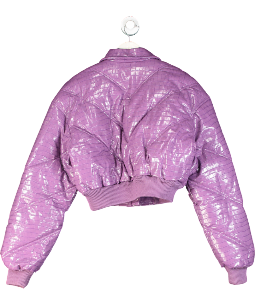 Rotate Birger Christensen Purple Cropped Faux Croc-effect Leather Bomber Jacket UK 6