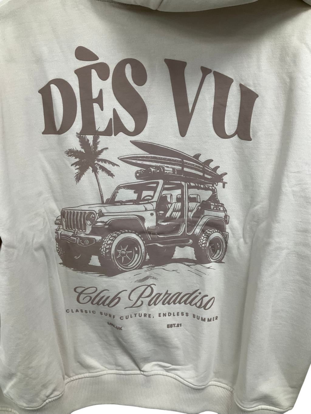 Des Vu Beige Club Paradiso Zip Through Hoodie UK S