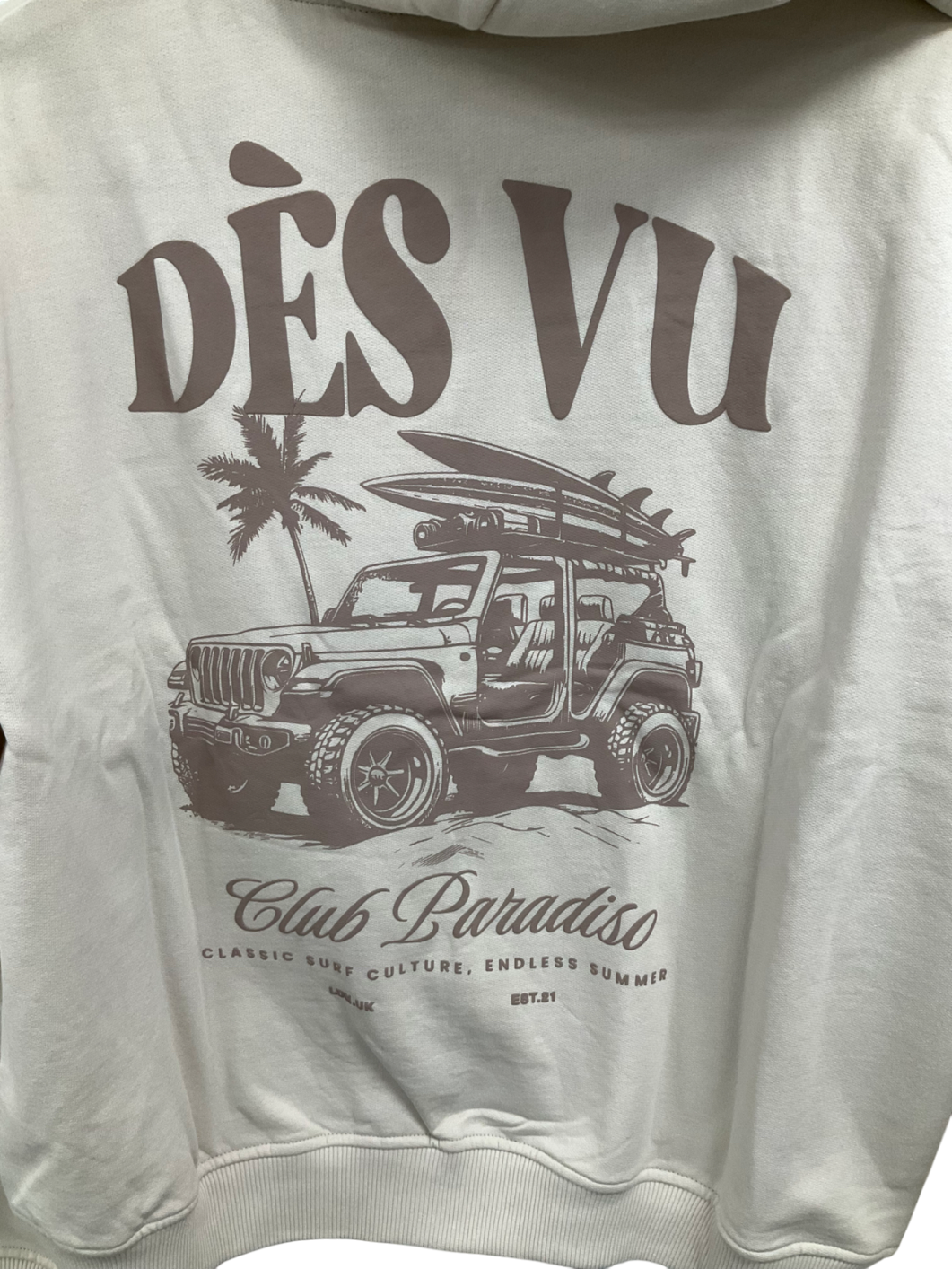 Des Vu Beige Club Paradiso Zip Through Hoodie UK S
