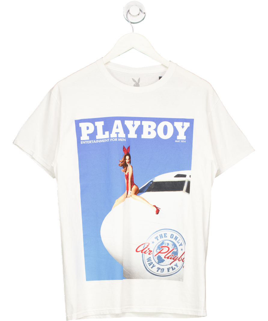 Playboy White May 2014 Printed T Shirt UK S