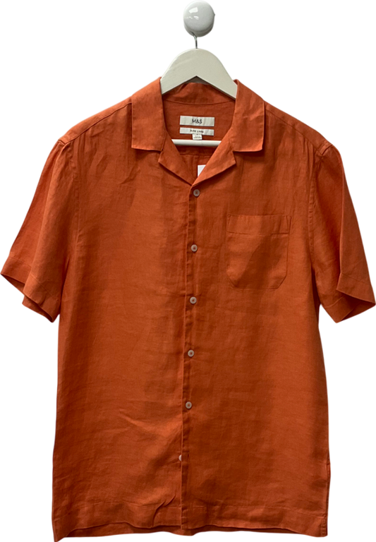 M&S Orange Pure Linen Print Shirt UK S