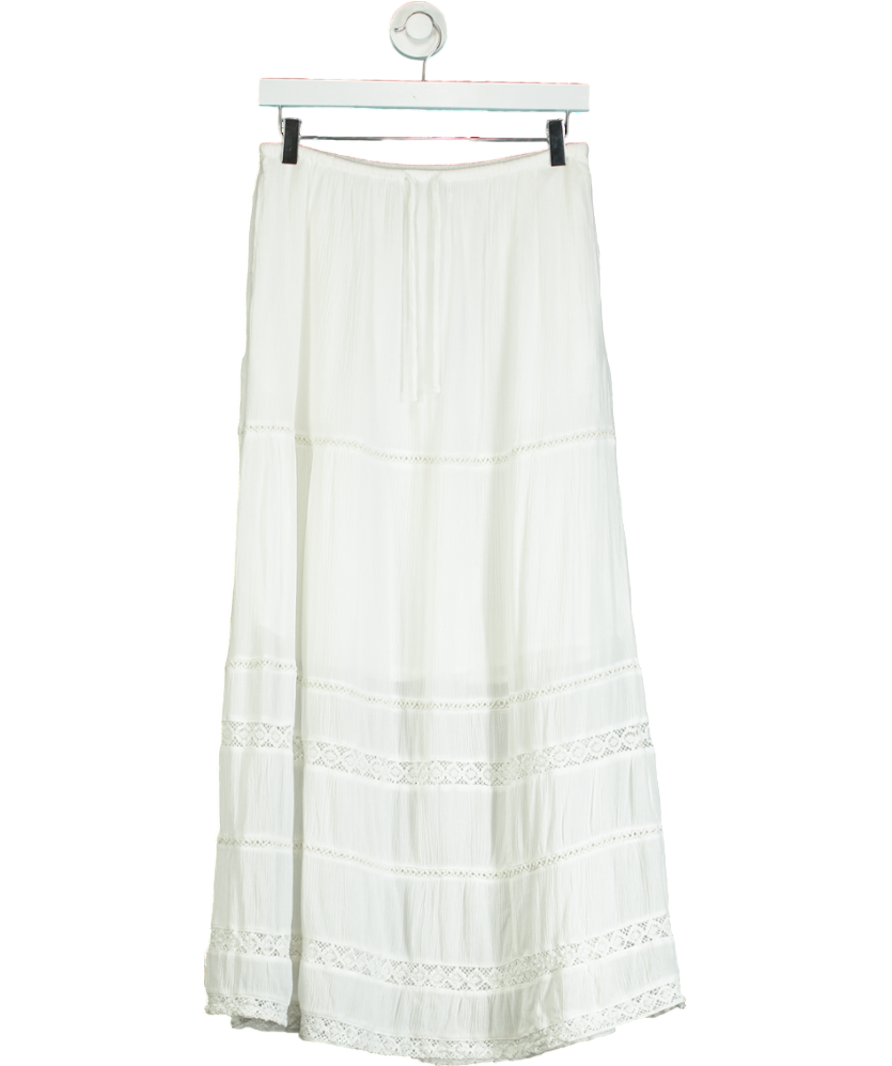 Hollister White Tiered Broderie Detail Maxi Skirt UK S