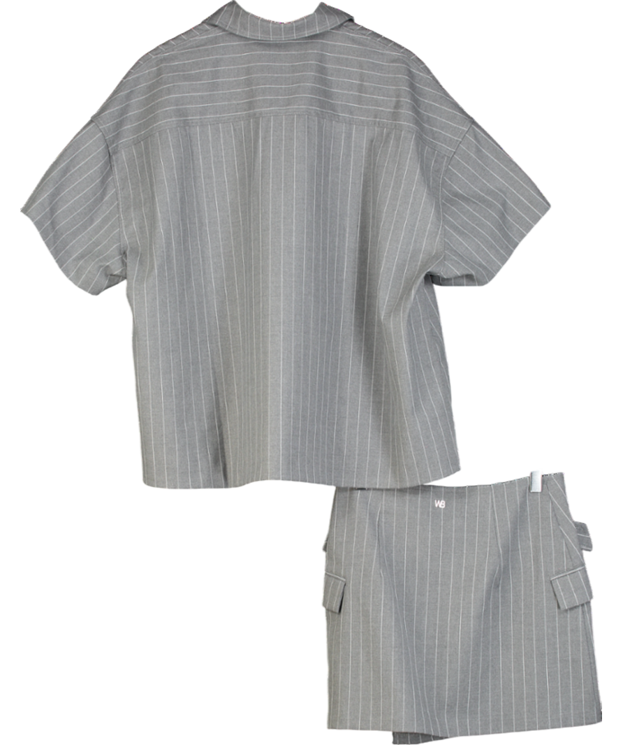 WRSTBHVR Grey Pinstripe Shirt & Wrap Skirt Set UK XS/S