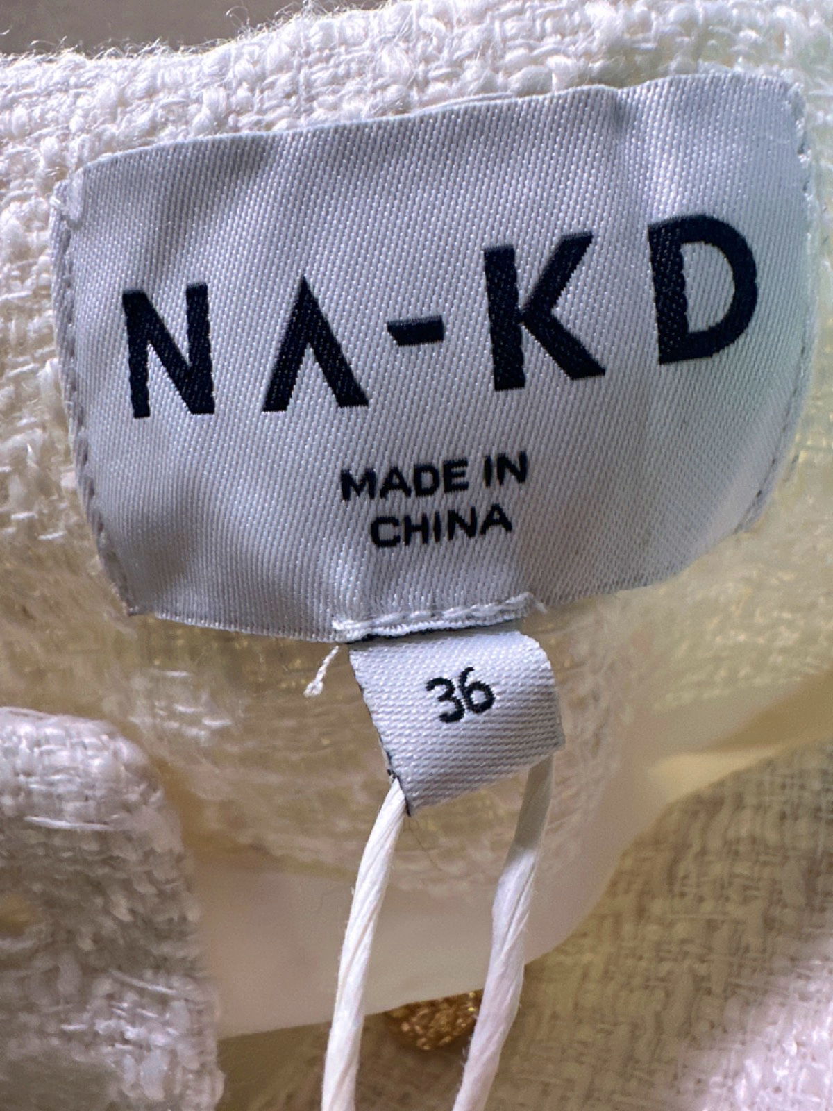 NA-KD White Oversized Tweed Button Detail Jacket EU 36 UK 8