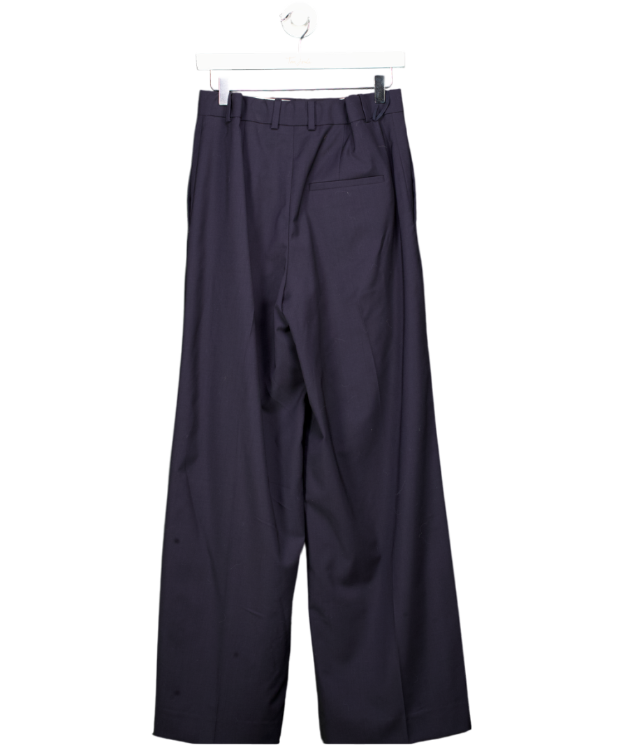 cos Dark Navy Blue Relaxed Tailored Wool Wide-leg Trousers UK 10