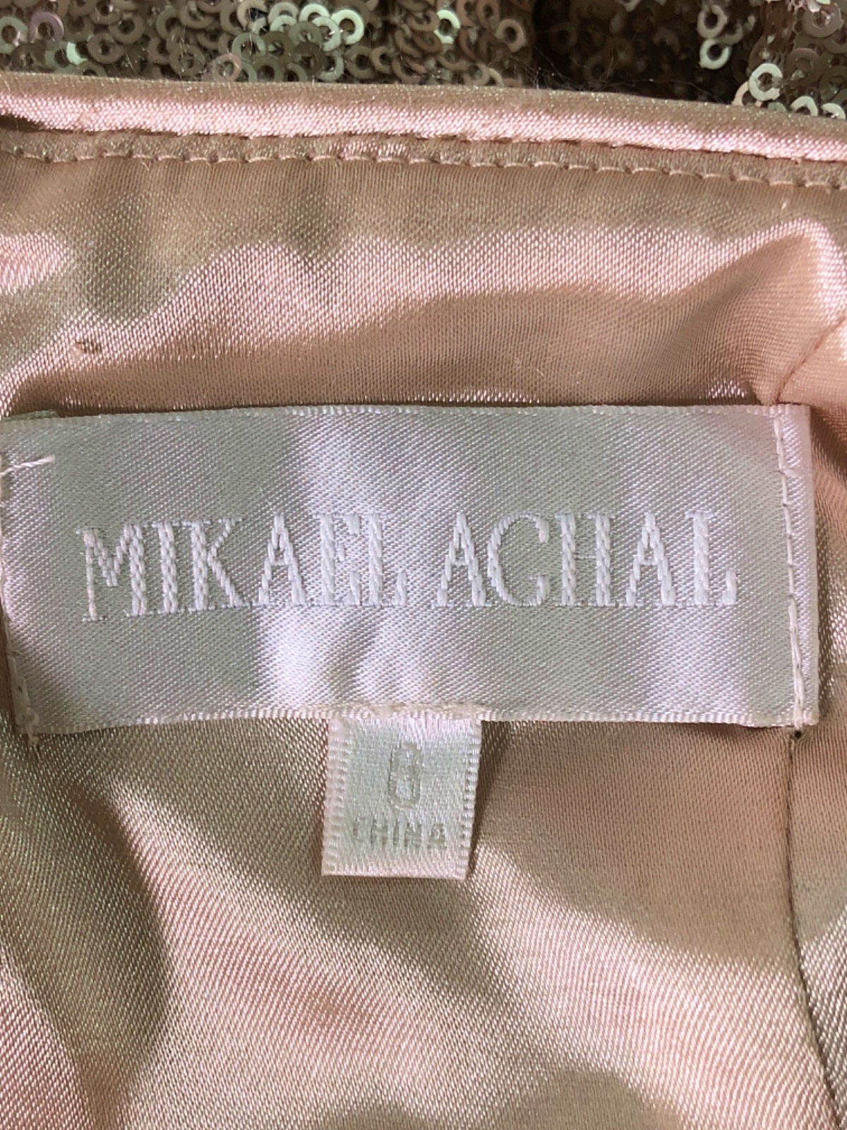 Mikael Aghal Champagne Sequin Dress UK 10