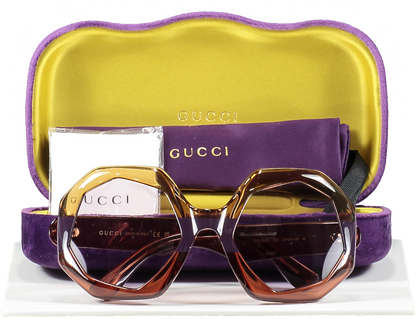 Gucci Brown Gg1242s - 002 Geometric Frame Gg Logo Sunglasses In Case
