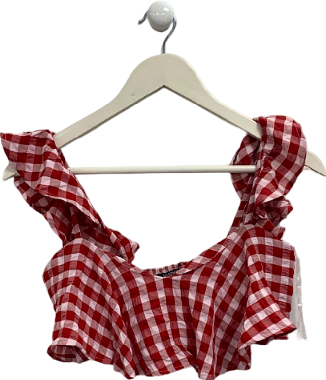 Nasty Gal Red Gingham Frill Crop Top UK XS