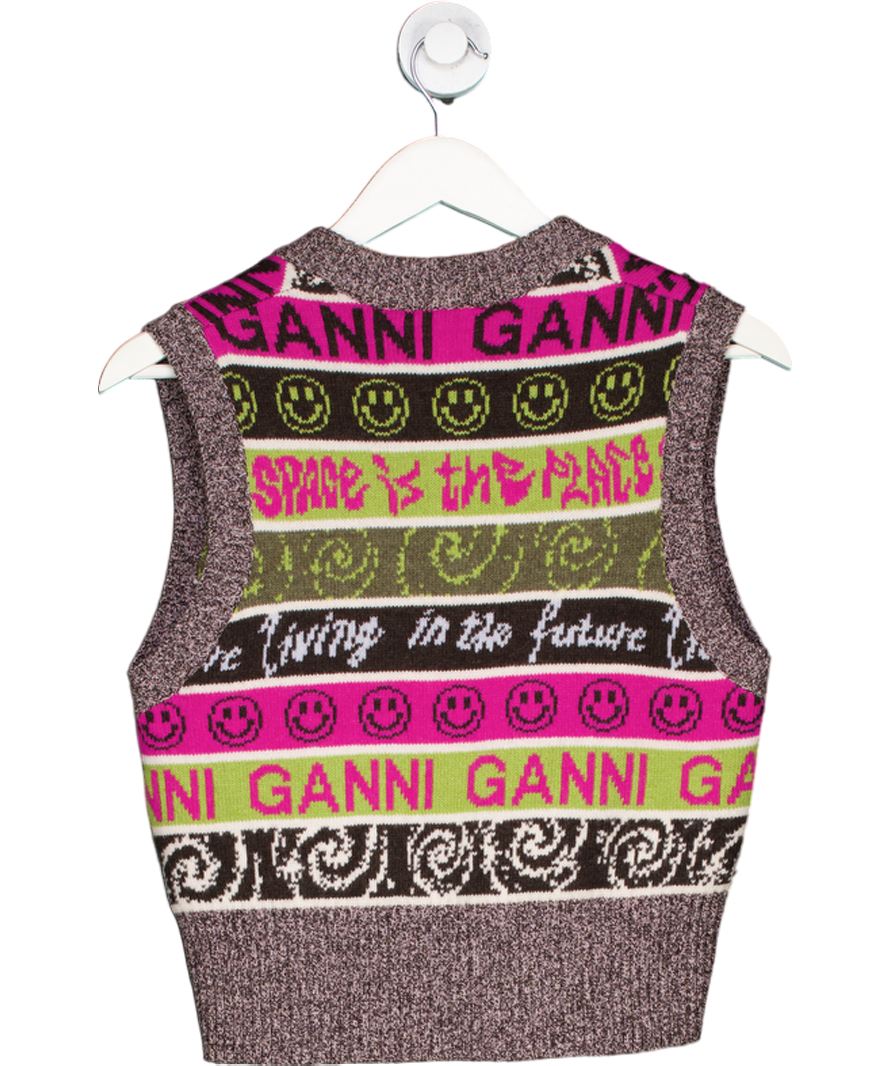 Ganni Multicoloured Logo Wool Vest UK S