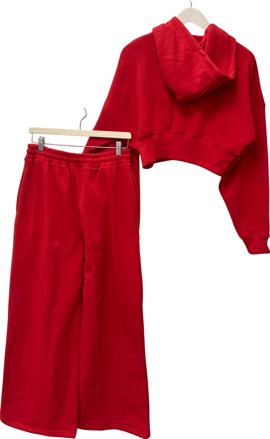 Ego Red Drawstring Waist Wide Leg Joggers & Cropped Zip Up Hoodie UK 10