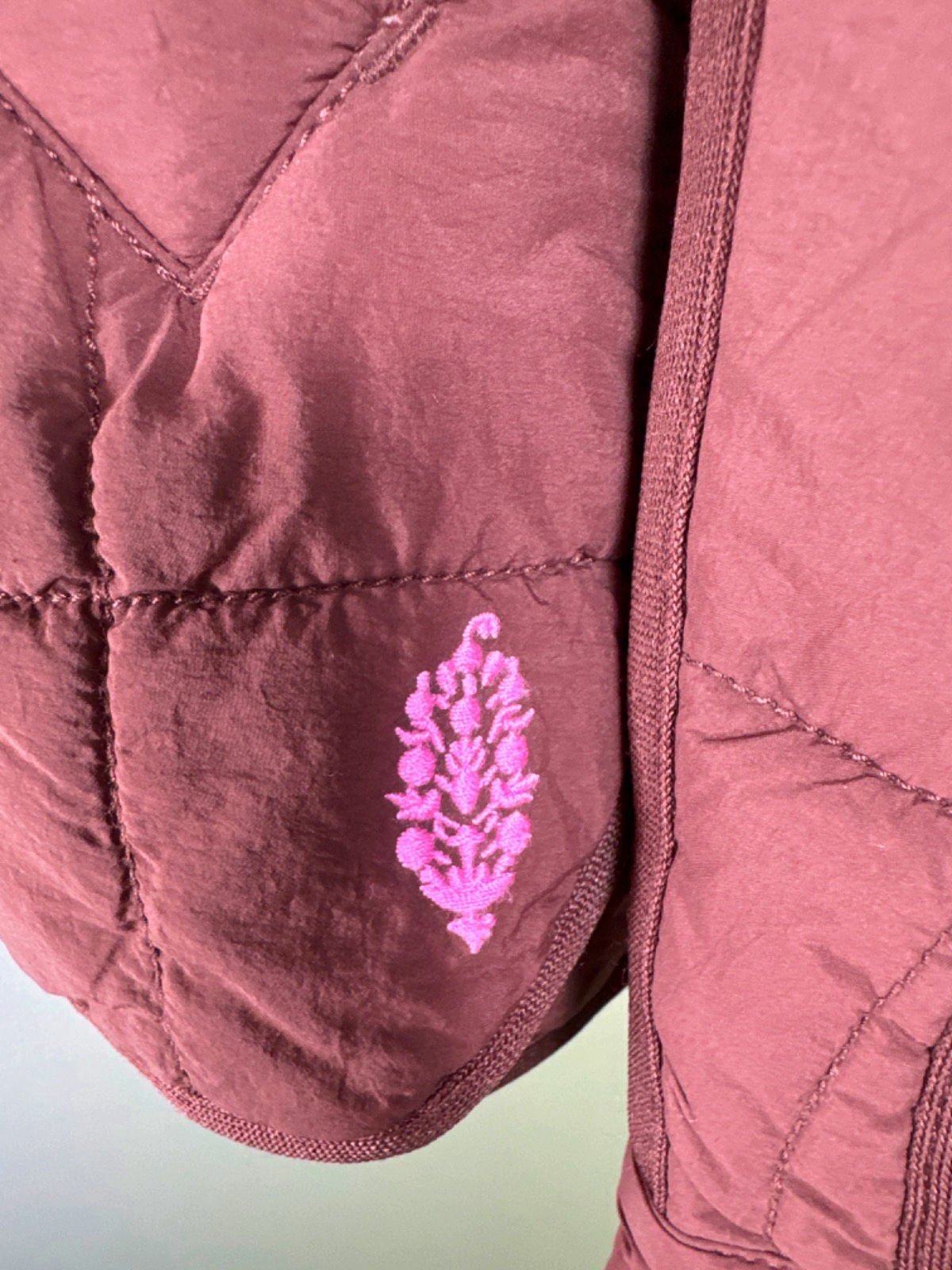 Free People Burgundy Quilted Jacket UK XS