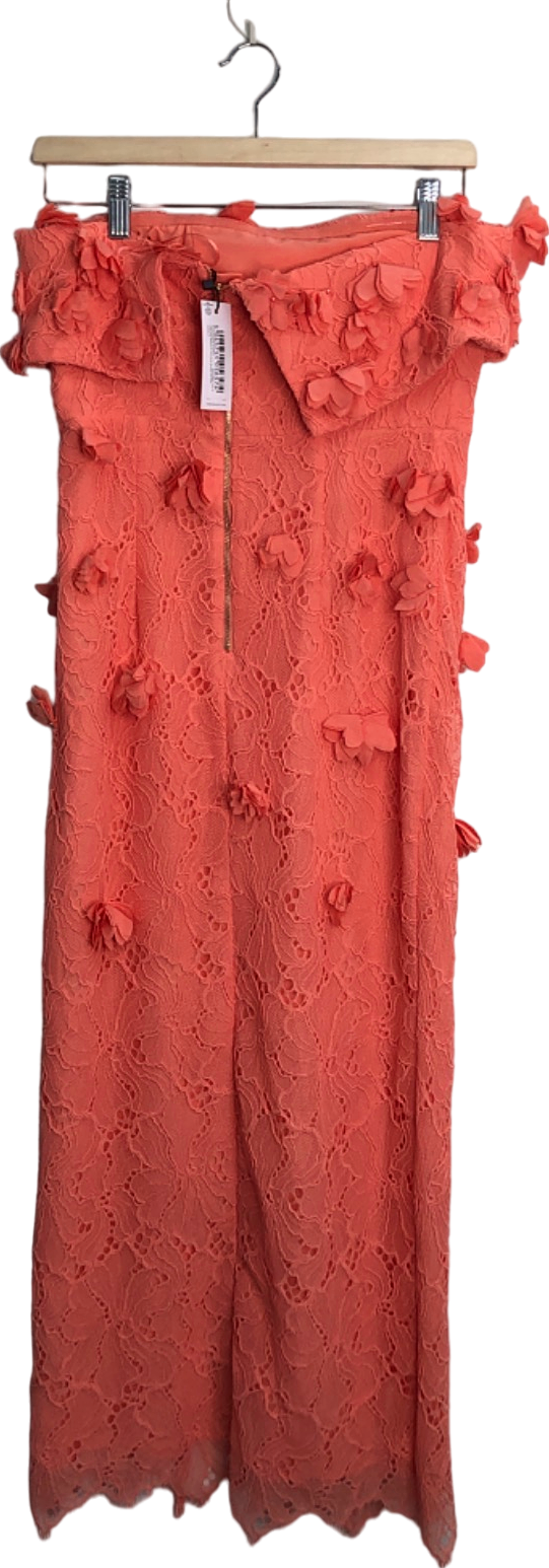 Karen Millen Coral Petal Floral Applique On Lace Woven Bandeau Midi Dress UK 8