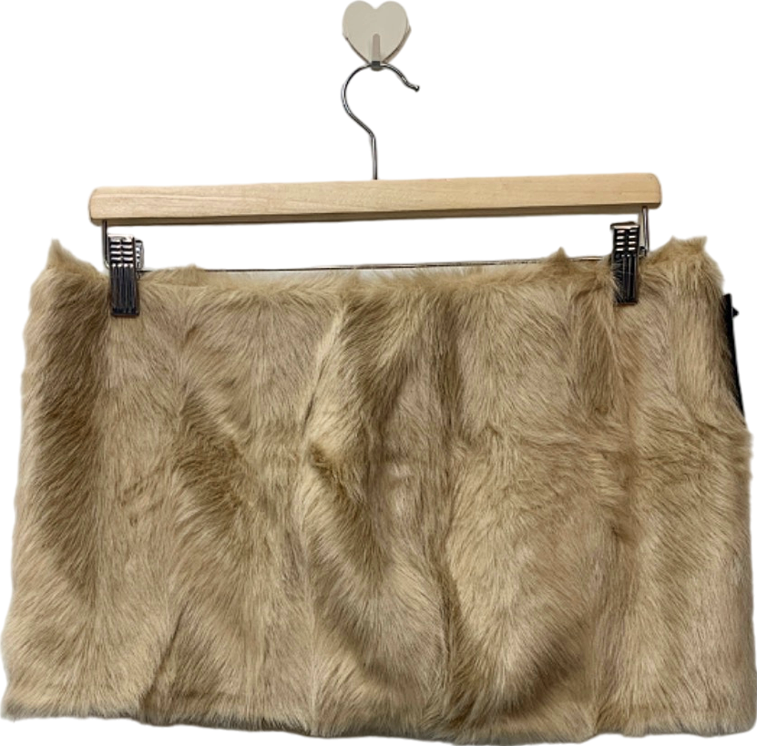 PLT Label Beige Faux Fur Mini Skirt UK 10