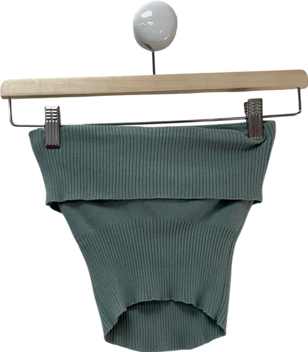 Bo + Tee Green Bandeau Fold Over Ribbed Top UK XS