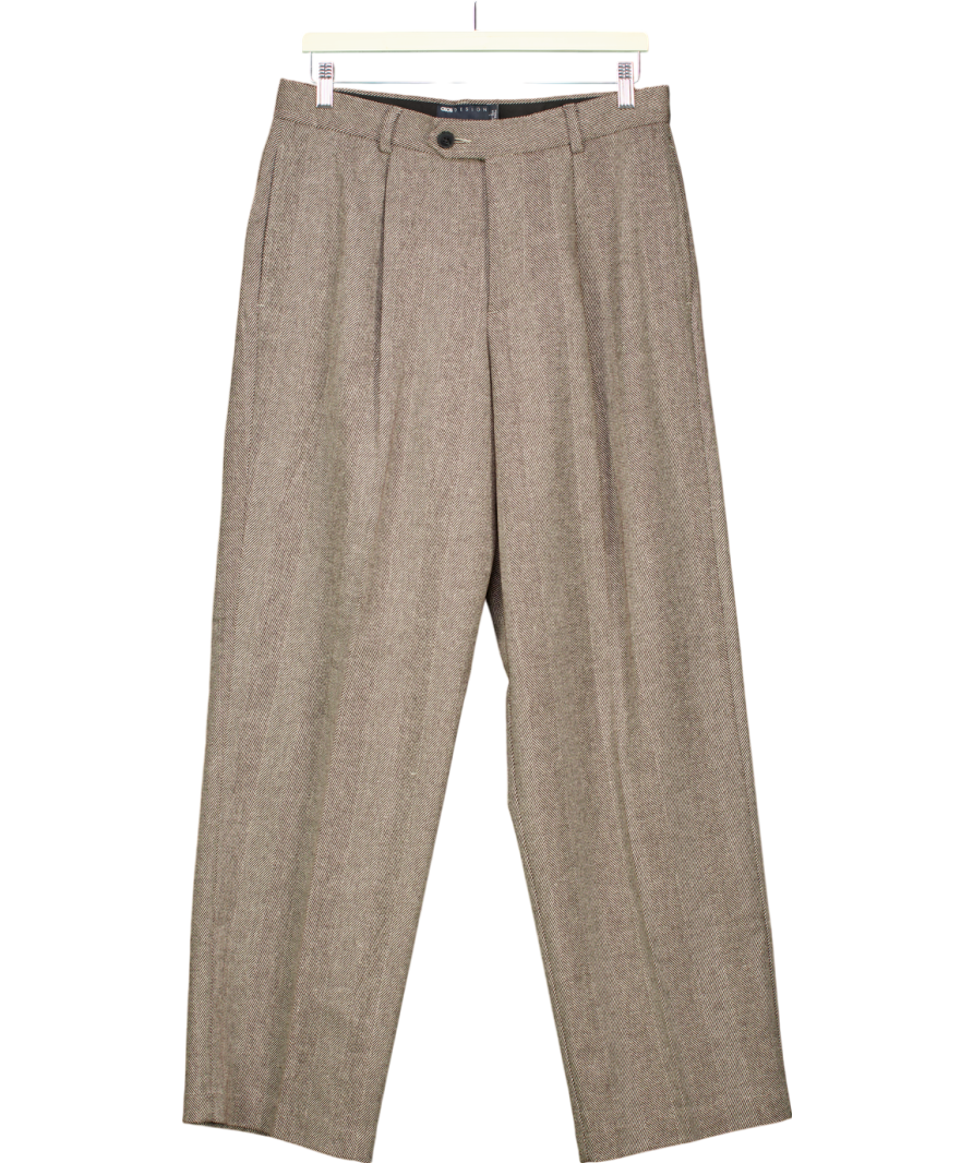 ASOS Brown Smart Wide Leg Pleated Wool Mix Trousers W32