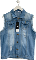 304 Blue Ripped Denim Gilet Casual Vintage UK XXXL