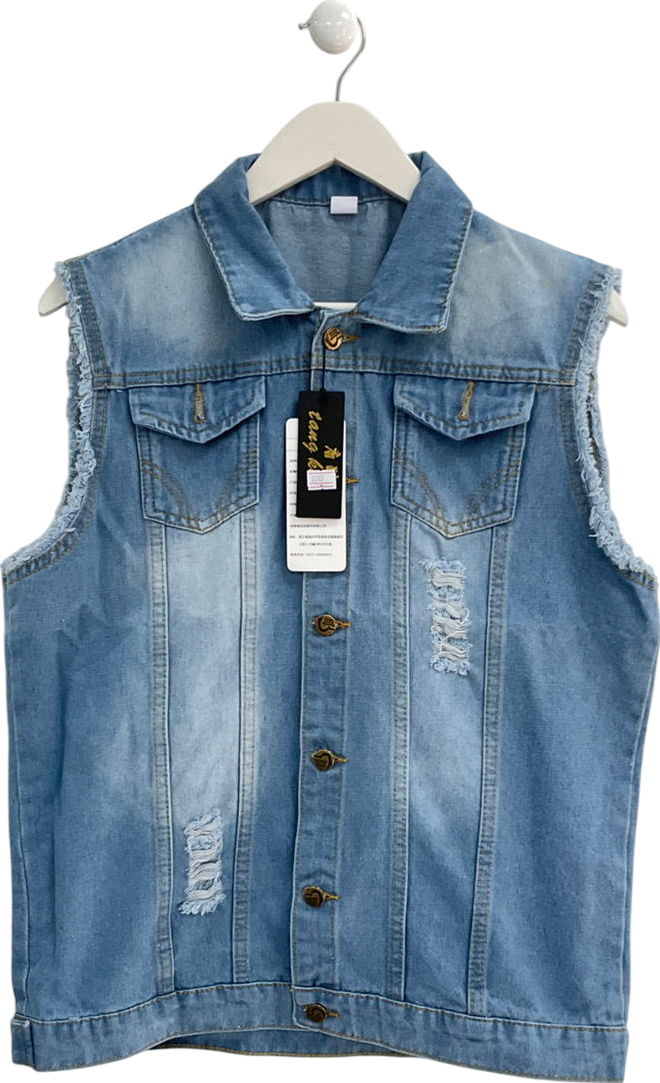 304 Blue Ripped Denim Gilet Casual Vintage UK XXXL