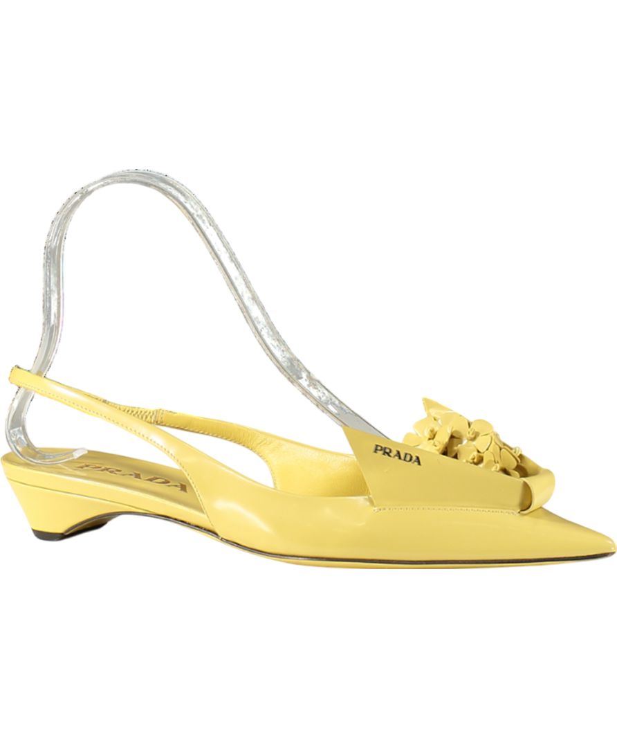 PRADA Yellow Brushed Leather Slingback Pumps With Floral Appliques UK 2 EU 35 👠