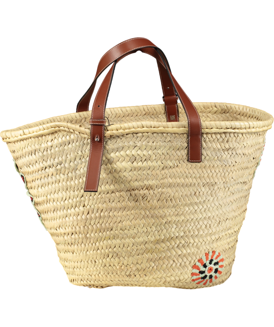 LOEWE Grande basket Tote Bag In Rafia Ricamata Floreale