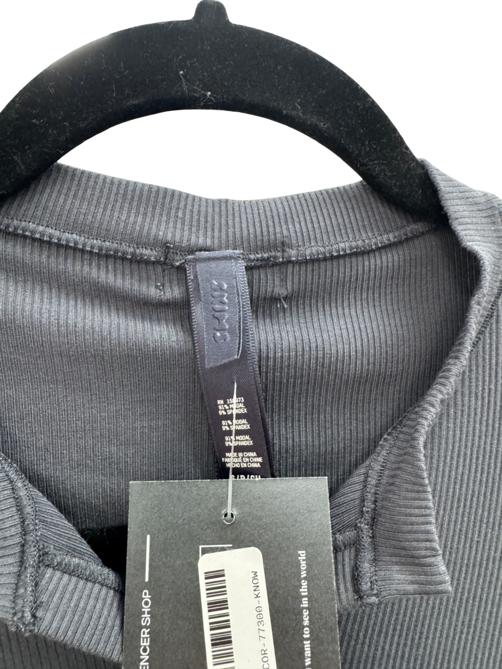 SKIMS Grey Soft Lounge Ribbed Onesie Romper Long Sleeve Henley UK S