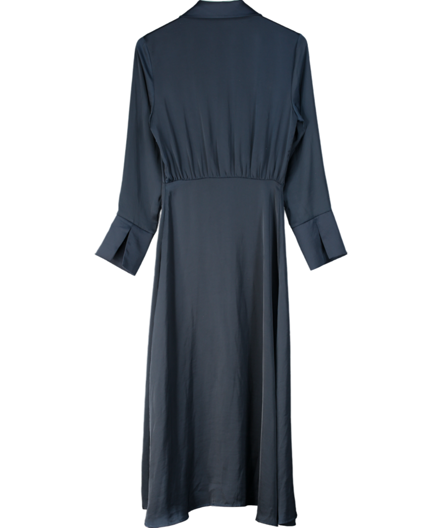 ZARA Blue Satin Long Sleeve Midi Dress UK S