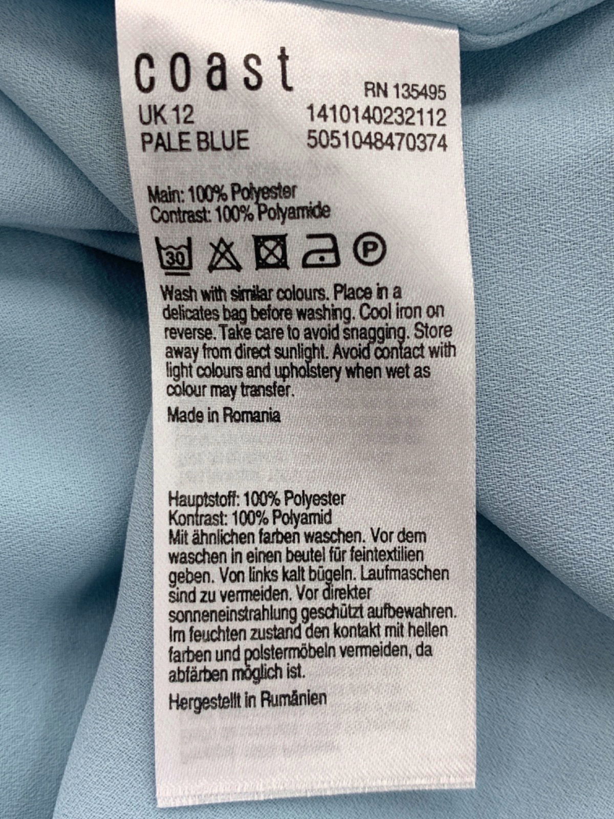 Coast Pale Blue Lace Hem Cami Top UK 12