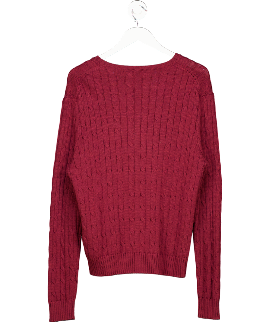 Polo Ralph Lauren Red Cable-knit Cotton V-neck Jumper UK XXL