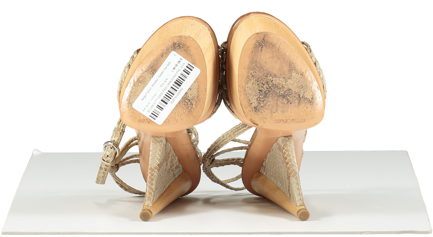 sergio rossi Beige Python Wooden Heeled Sandals UK 3.5 EU 36.5 👠