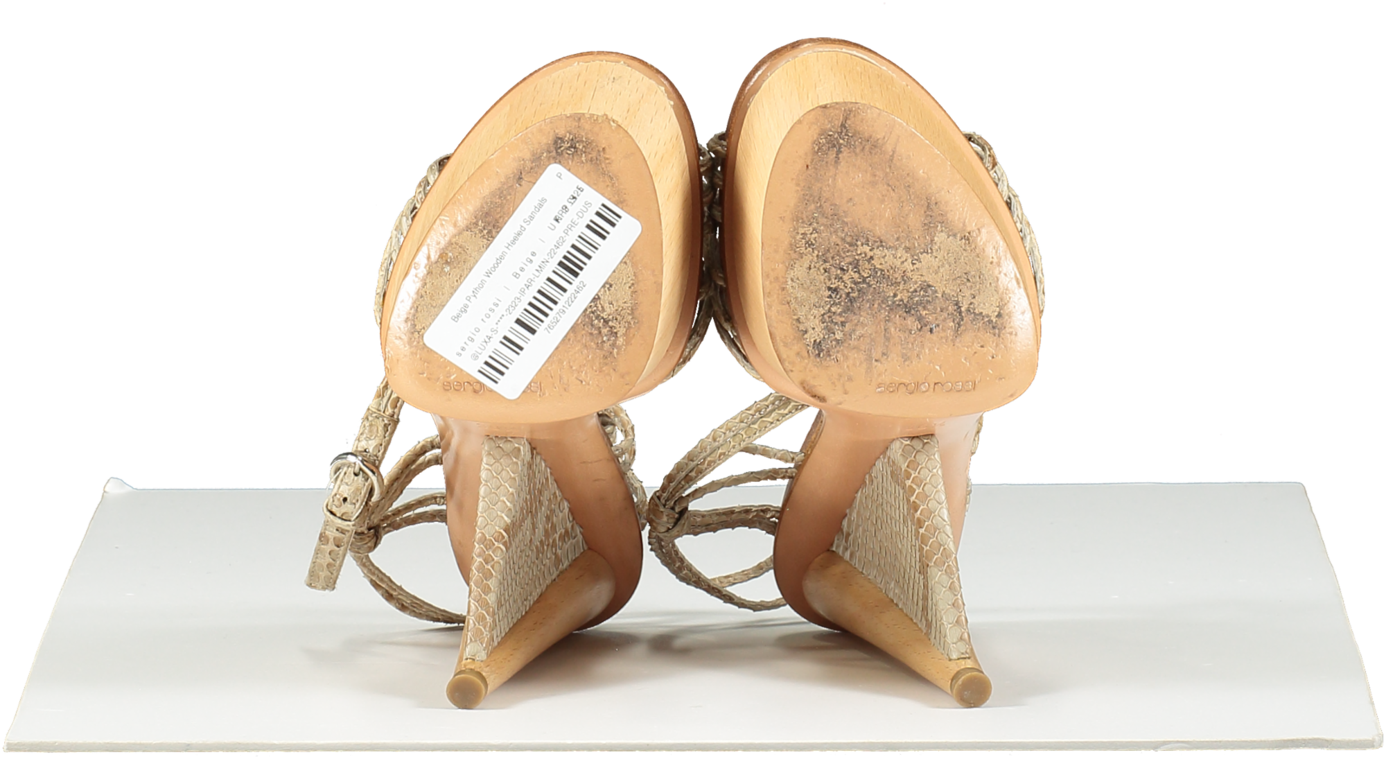 sergio rossi Beige Python Wooden Heeled Sandals UK 3.5 EU 36.5 👠