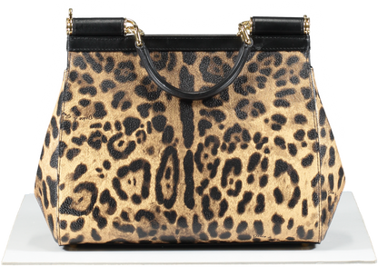 Dolce & Gabbana Brown Leopard Print Coated Canvas And Leather Medium Sicily Top Handle bag