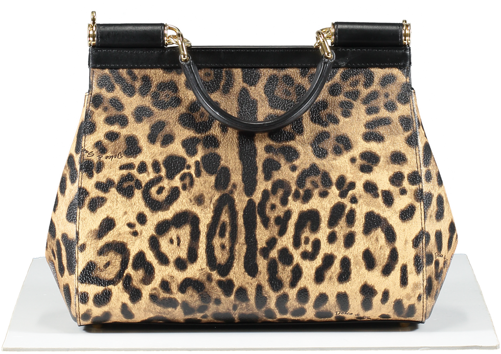 Dolce & Gabbana Brown Leopard Print Coated Canvas And Leather Medium Sicily Top Handle bag