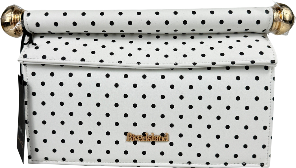 River Island White With Black Lola Dots Clutch Bag One Size