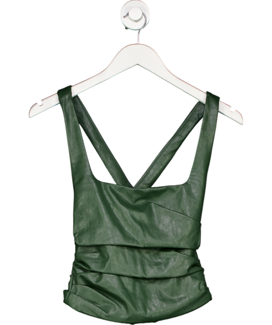 Mistress Rocks Green Evergreen Vegan Leather Gathered Top UK XS