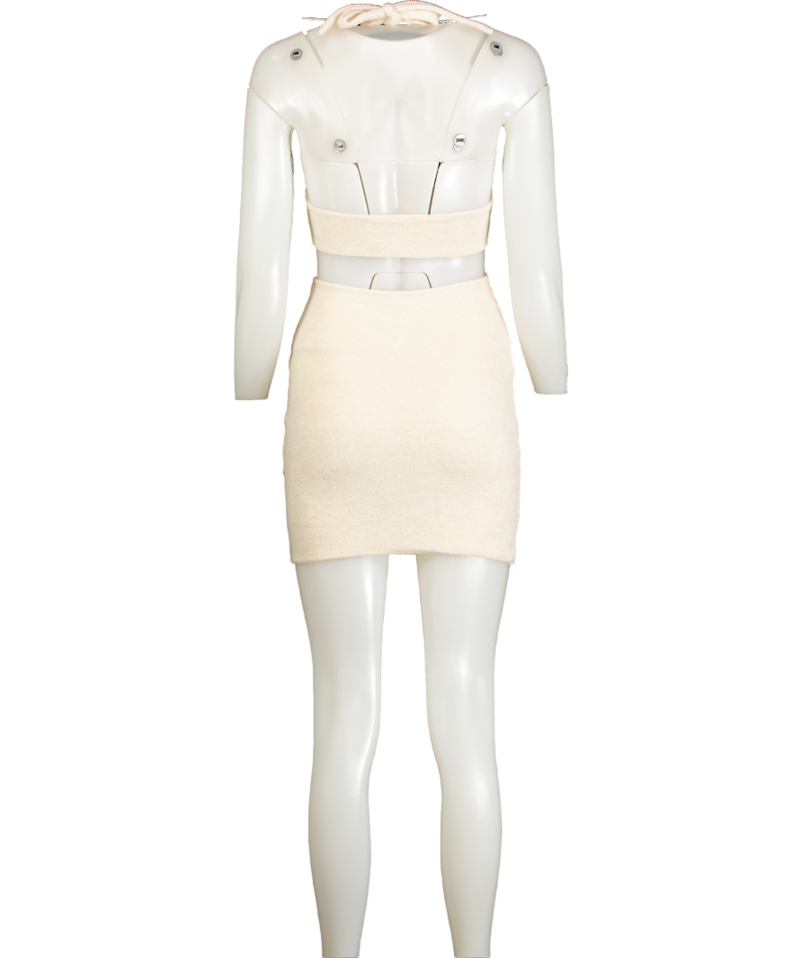 NEENA SWIM Cream Cut Out Knitted Halter Neck Mini Dress UK XS