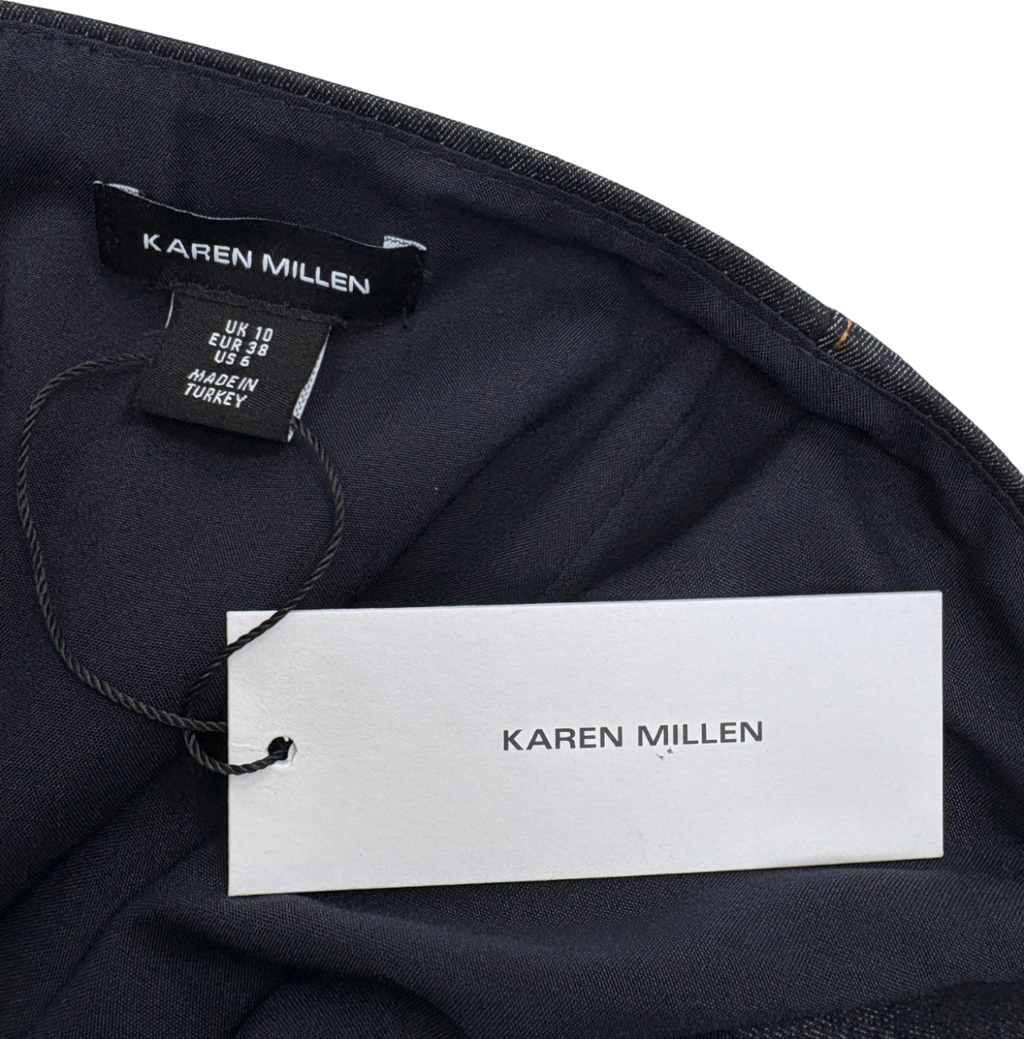 KAREN MILLEN Indigo Blue Stretch Denim Tailored Halter Neck Midi Dress UK 10