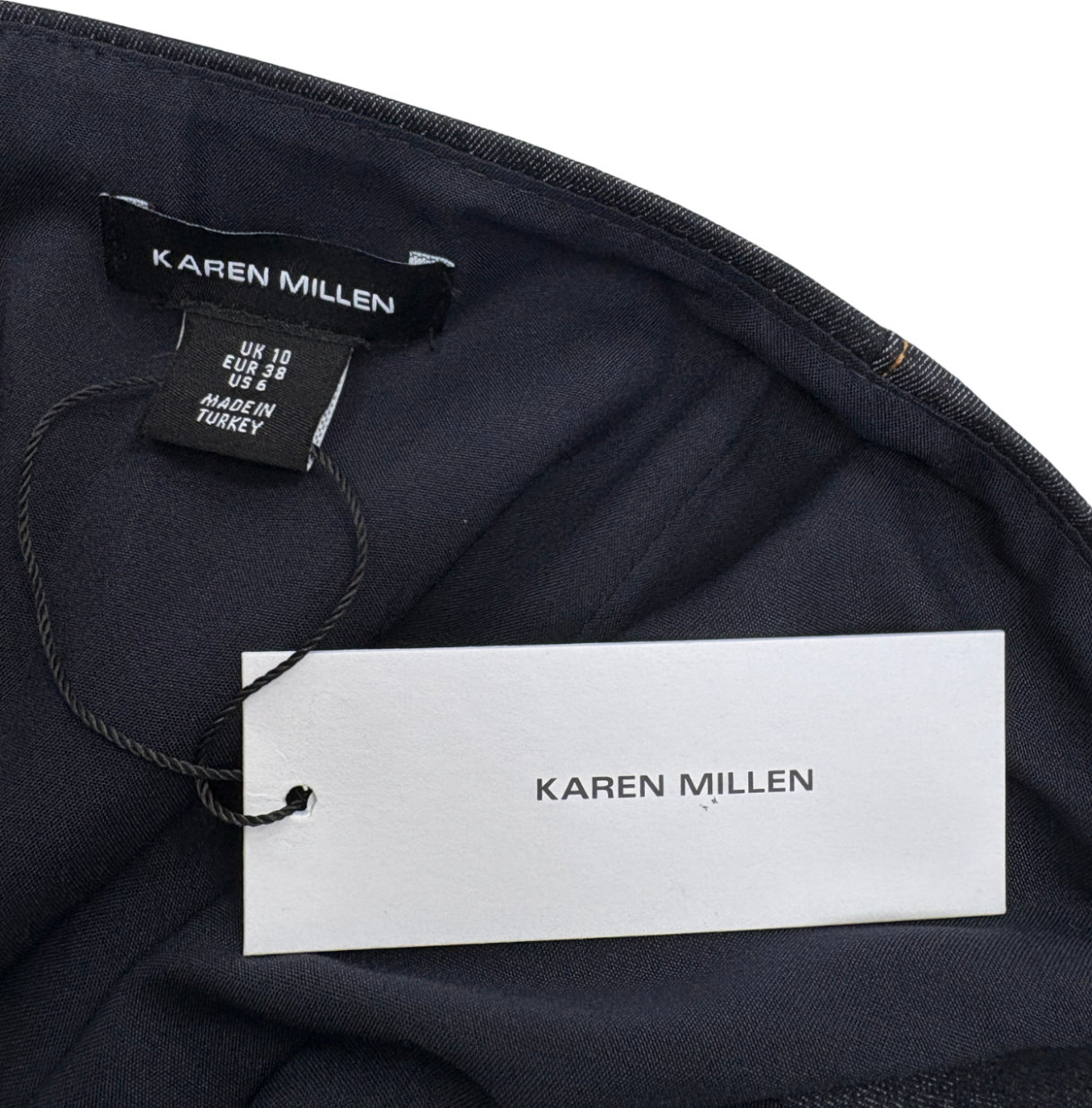 KAREN MILLEN Indigo Blue Stretch Denim Tailored Halter Neck Midi Dress UK 10
