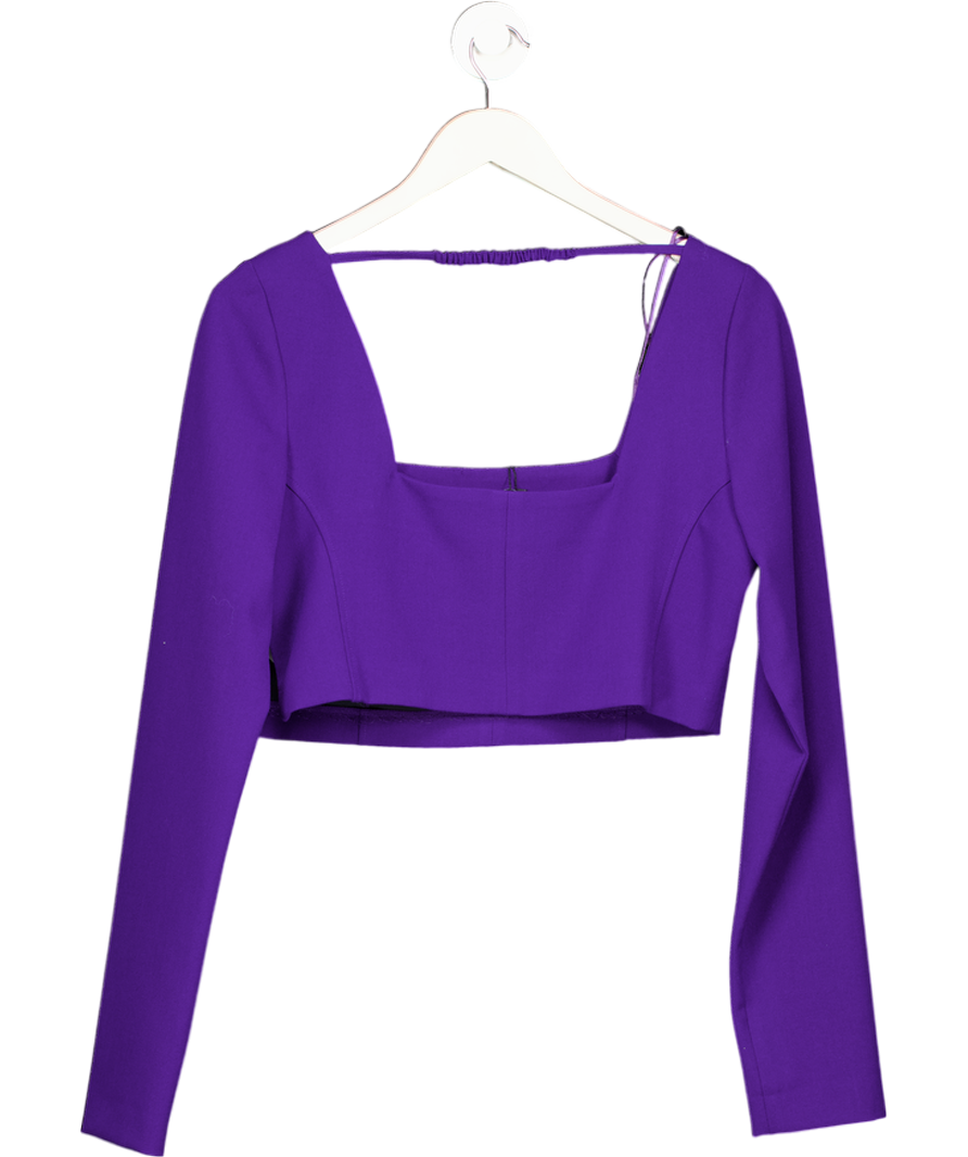 ZARA Purple Square Neck Long Sleeve Crepe Crop Top UK L