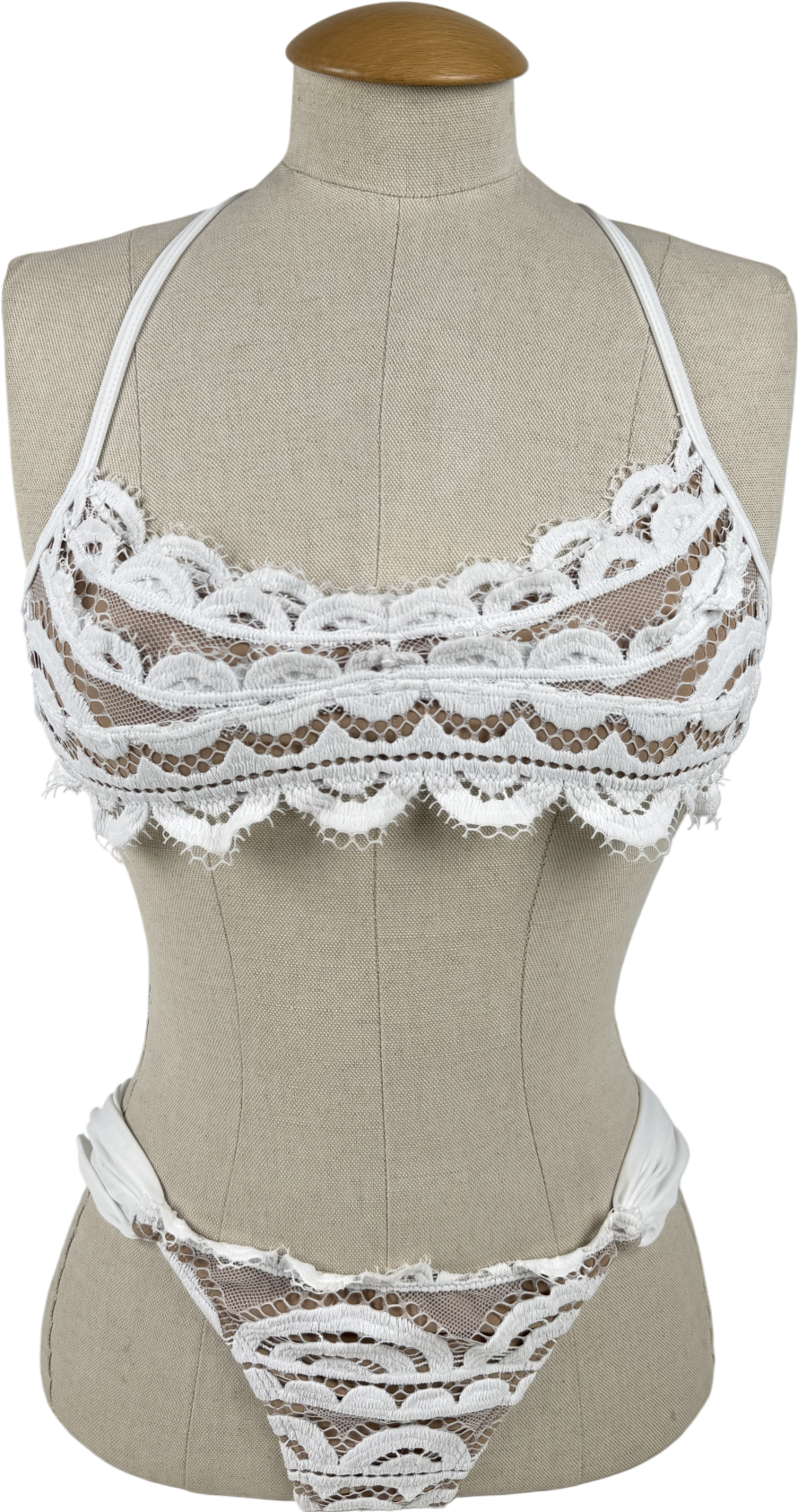 PilyQ White Water Lily Lace Bikini Set UK S/M