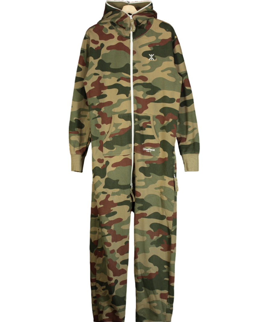 One Piece Green Full Zip Up Camo Onsie UK M