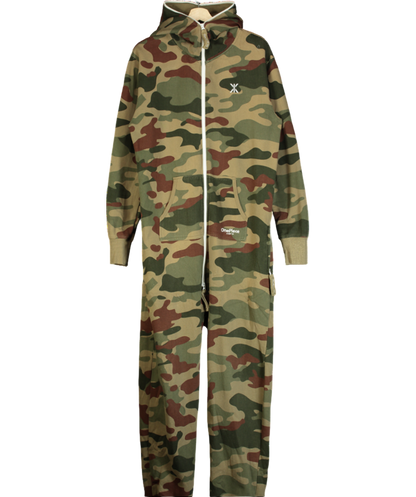 One Piece Green Full Zip Up Camo Onsie UK M