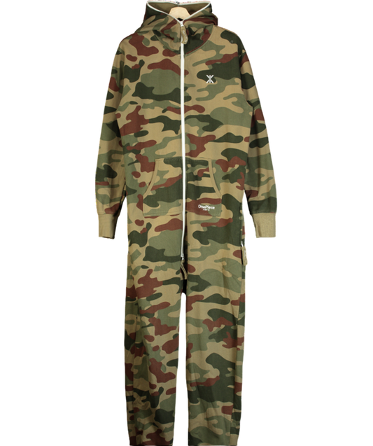 One Piece Green Full Zip Up Camo Onsie UK M