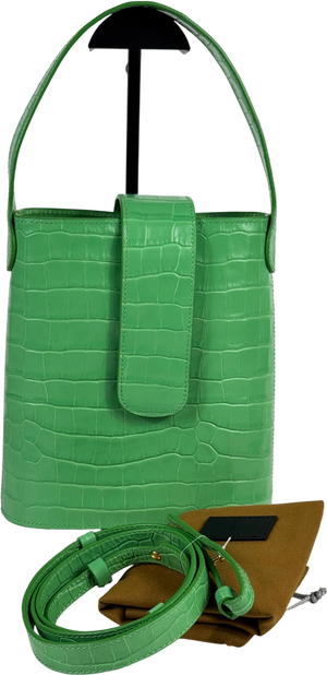 C.NICOL Green Embossed Italian Leather Mini Bucket Bag With Shoulder Strap