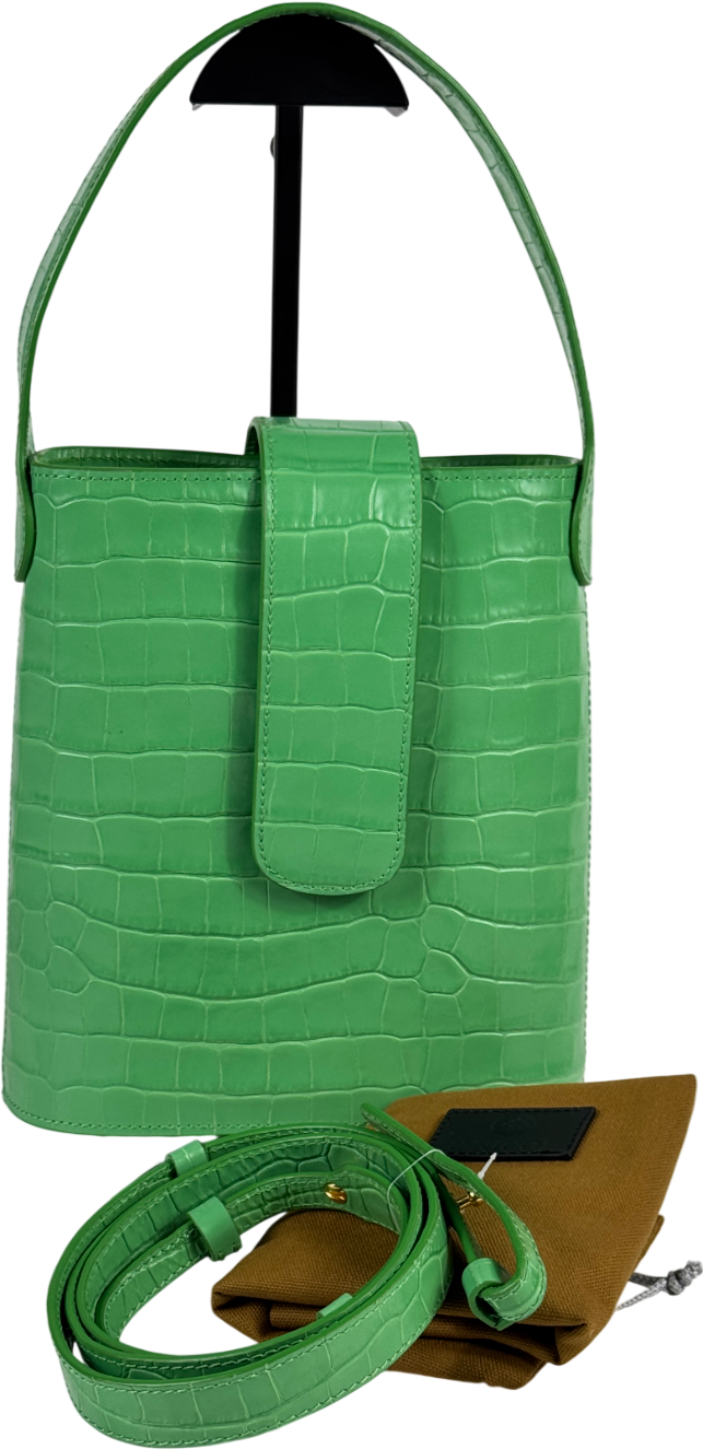 C.NICOL Green Embossed Italian Leather Mini Bucket Bag With Shoulder Strap