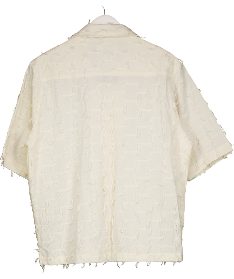 ZARA Cream Frayed Textured Short Sleeve Shirt UK S