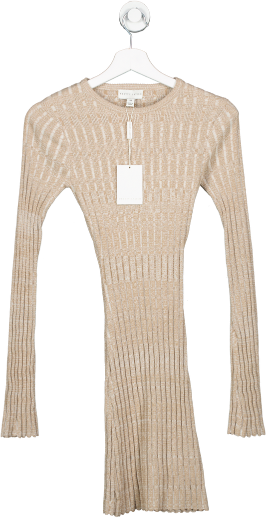PRETTY LAVISH Beige Jayla Long Sleeve Knit Dress UK XS
