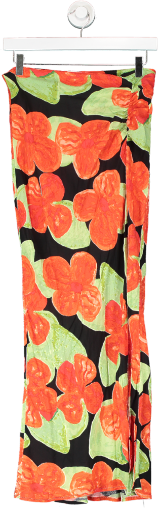 Topshop Black Petite Rose Print Maxi Skirt UK 10