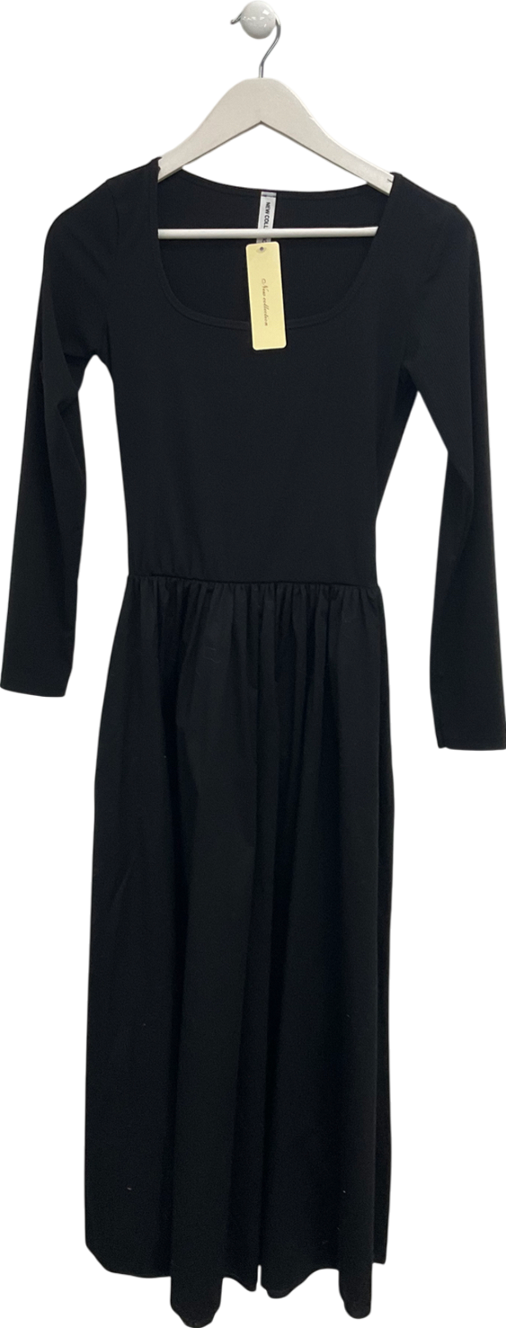 new collection Black Long Sleeved Midi Dress One Size