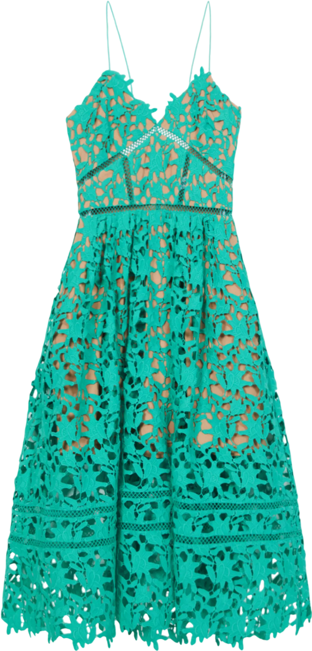 SELF PORTRAIT Green Azaelea Floral-embroidered Woven Midi Dress UK 14