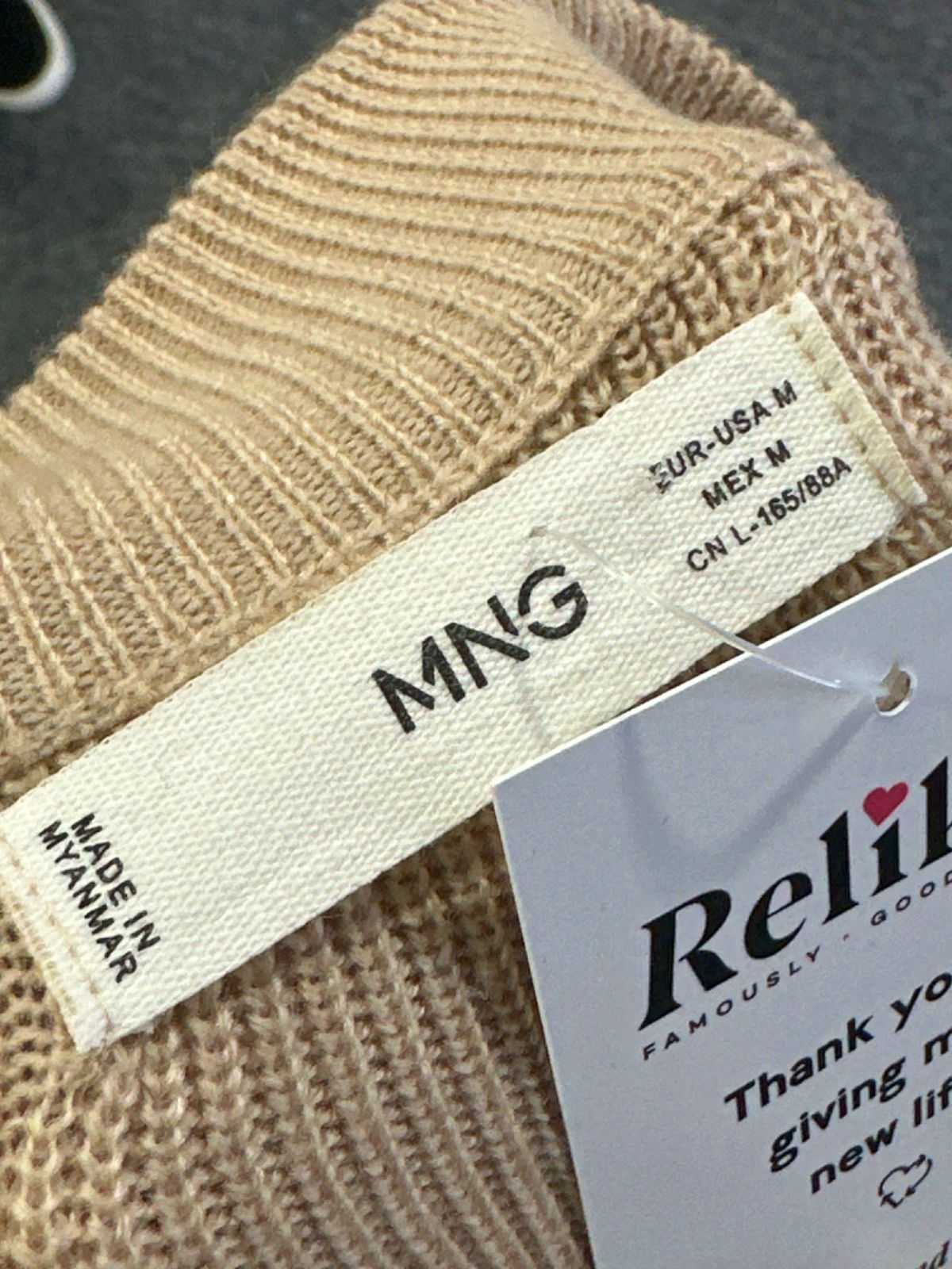 MNG Beige Ribbed Knit Dress UK M