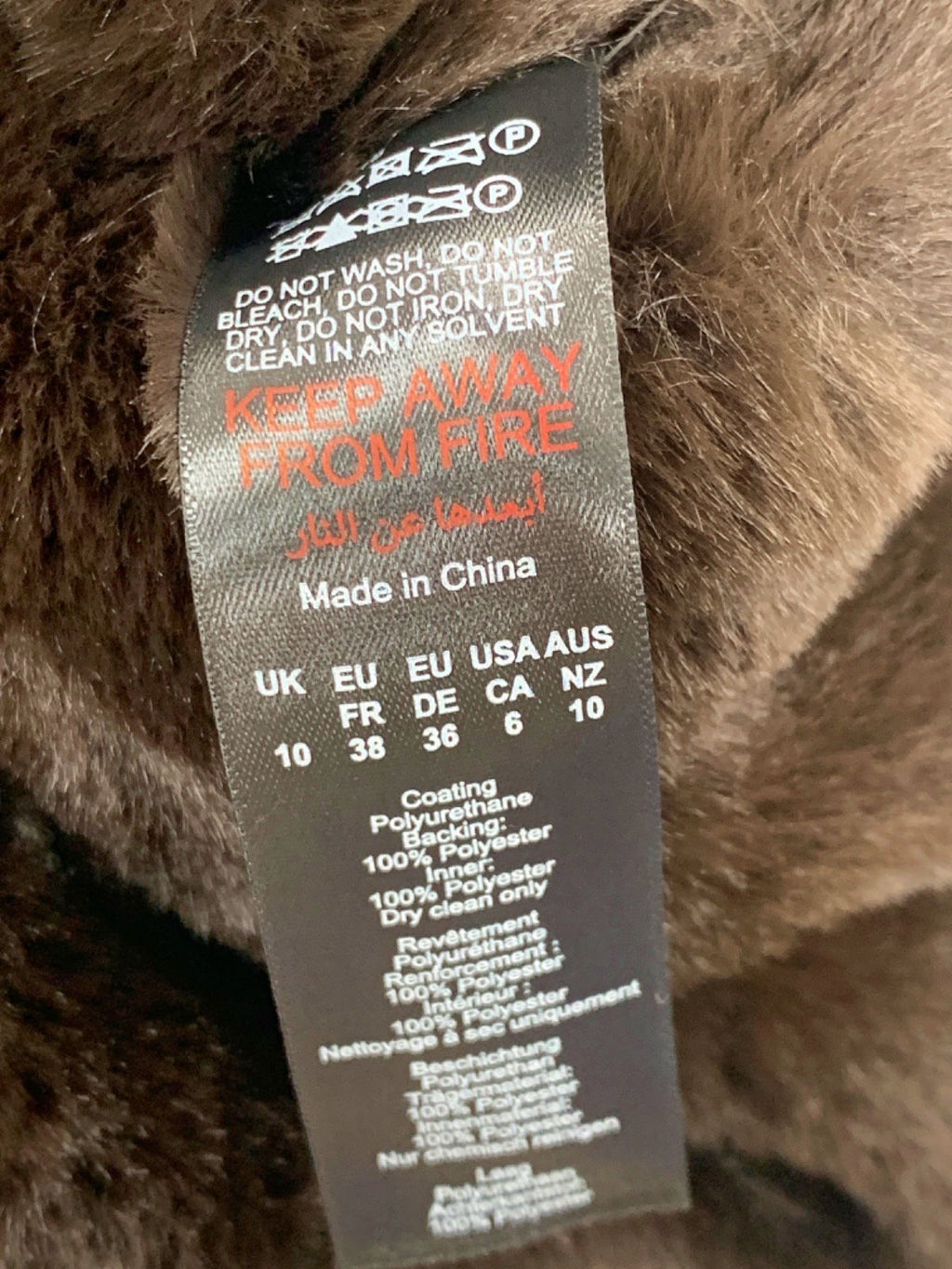 Miss Pap Brown Faux Fur Lined Biker Jacket UK 10